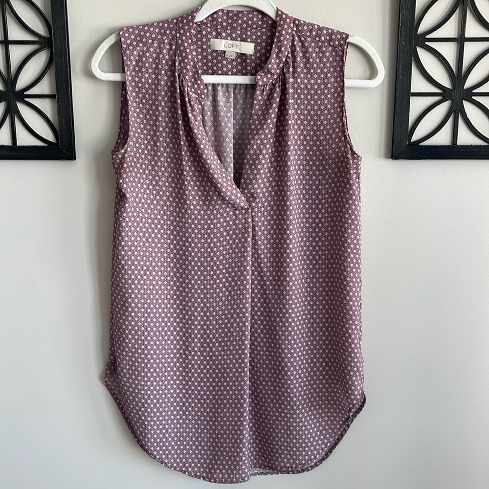Loft Burgandy and Cream Pattern Sleeveless Blouse